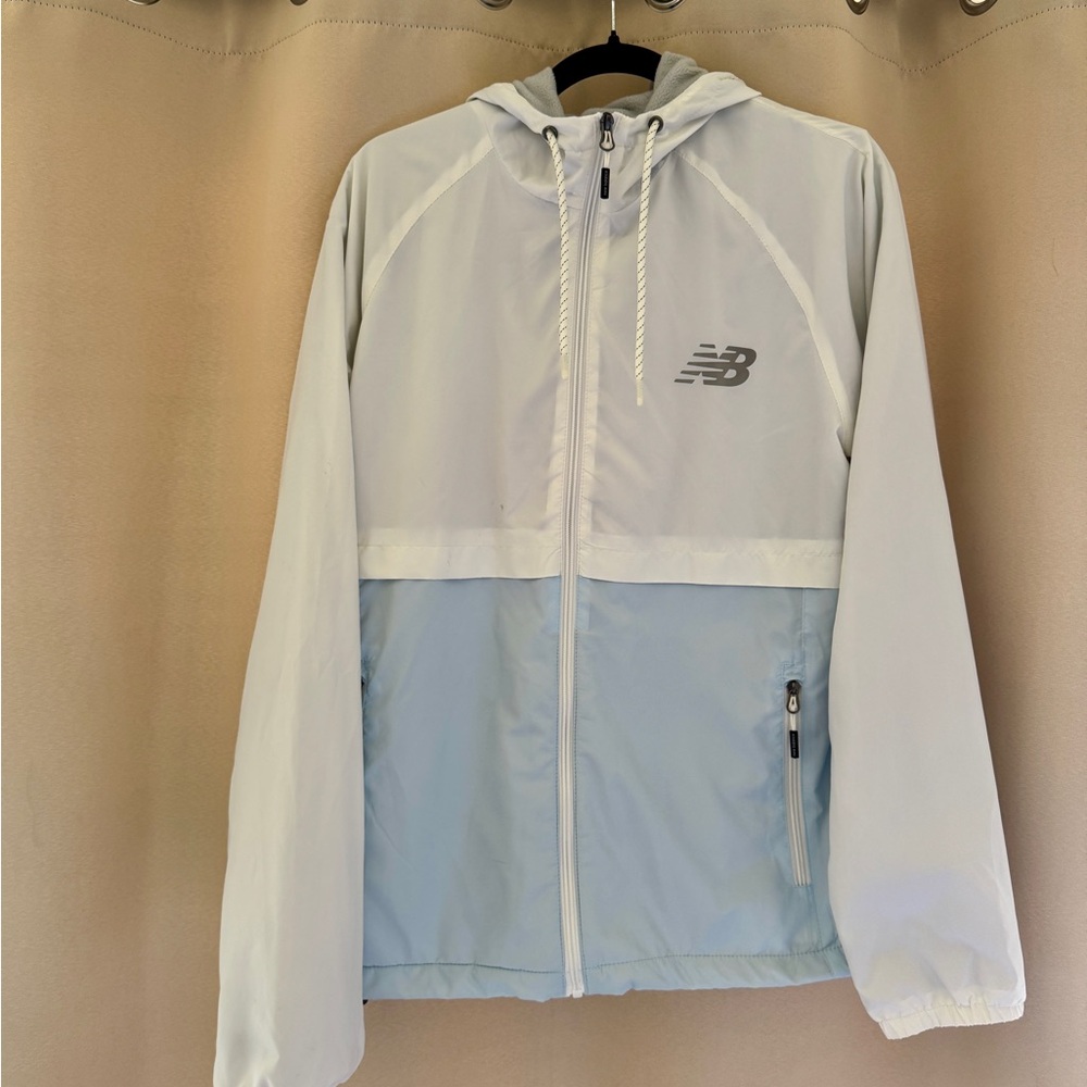 New Balance Light Blue and White Fleece-Lined Windbreaker Jacket